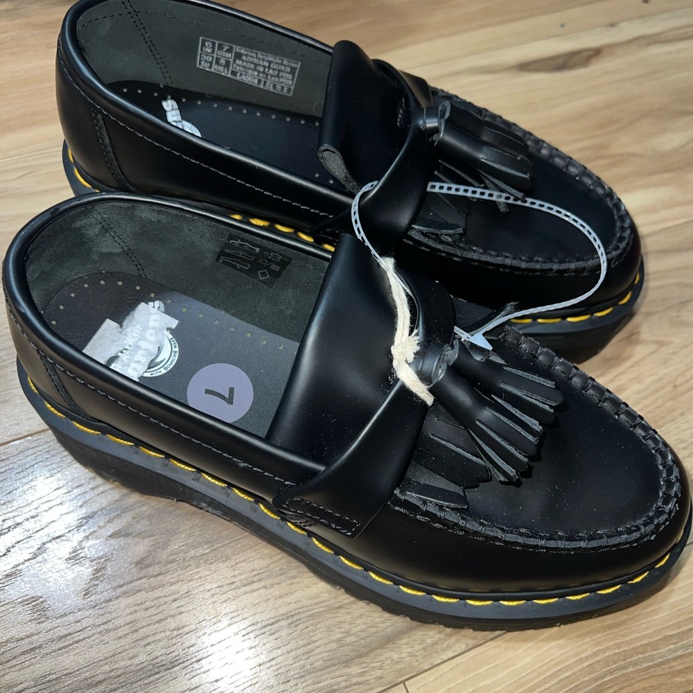 Black Tassel Loafers with Yellow Stitching - Womens